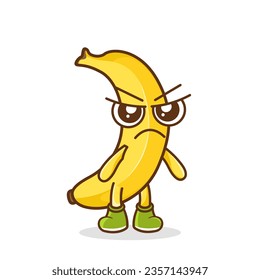 Angry. fruit character vector. banana character illustration, Cute banana character with angry expression vector illustration.