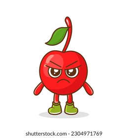 Angry. fruit character vector. cherry character illustration, Cute cherry character with angry expression vector illustration.