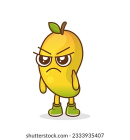 Angry. fruit character vector. mango character illustration, Cute mango character with angry expression vector illustration.