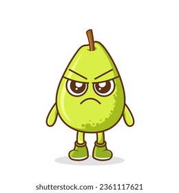 Angry. fruit character vector. pear character illustration, Cute pear character with angry expression vector illustration.