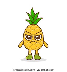 Angry. fruit character vector. pineapple character illustration, Cute pineapple character with angry expression vector illustration.