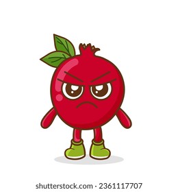 Angry. fruit character vector. pomegranate character illustration, Cute pomegranate character with angry expression vector illustration.
