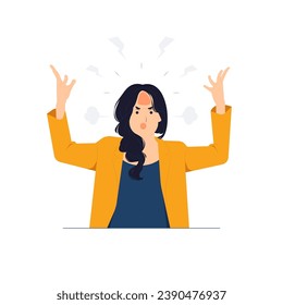 Angry frustrated businesswoman screaming with brain explosion, stressed, mad, upset, mental health problem, anger management concept illustration