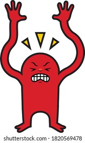 Angry frustrated funny little red monster character illustration