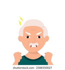 Angry frustrated senior man screaming. Irritation, mad expression, frustration and negative emotion vector graphic illustration.