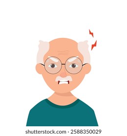 Angry frustrated senior man screaming. Irritation, mad expression, frustration and negative emotion vector graphic illustration.