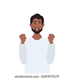 Angry frustrated young man screaming. Irritation, mad expression, frustration and negative emotion vector graphic illustration.