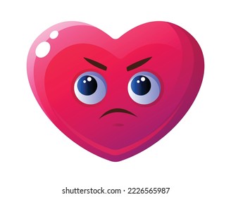 Angry funny cartoon heart flat icon 3d pink emoji
