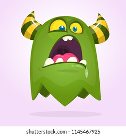 Angry funny cartoon monster. Vector Halloween green monster. Big set of cartoon monsters