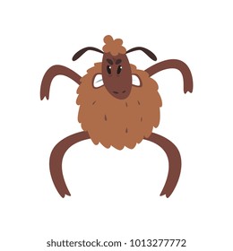 Angry funny sheep character standing on two legs cartoon vector illustration