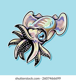 angry funny squid sticker cartoon