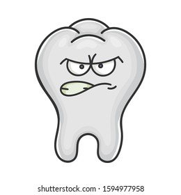 Angry funny tooth cartoon isolated on white