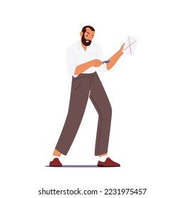 Angry Furious Boss Holding Paper Document with Red Cross Carp, Scold, Bullying or Rebuking Somebody in Office. Dissatisfied Ceo Shouting, Stress Situation at Workplace. Cartoon Vector Illustration