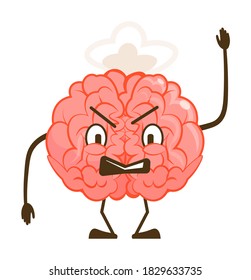 Angry furious brain evil shouting emoticon isolated on white