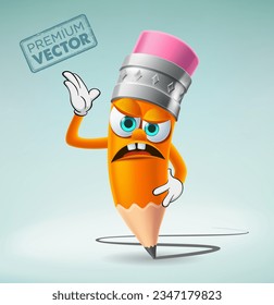 Angry furious Cute Pencil character cartoon vector, back to school