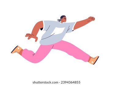 Angry furious man running fast. Annoyed irritated evil unhappy character hurrying, rushing in bad negative mood, anger and irritation emotion. Flat vector illustration isolated on white background