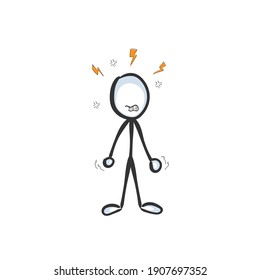 Un hombre furioso. Vector simple y estresado persona agresiva. Hombre enojado loco sin caricatura de clipart. Dibujado a mano. Dibujo de Doodle, ilustración gráfica