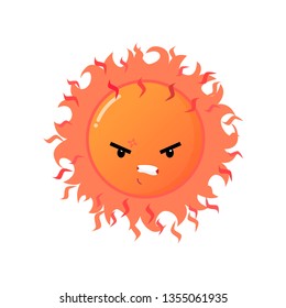 Angry furious red sun emoji sticker isolated on white background