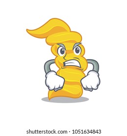 Angry fusilli pasta mascot cartoon