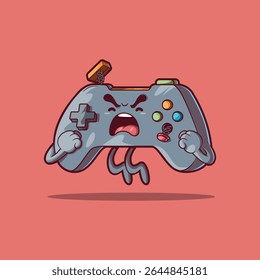 Ilustração de vetor de Controlador de Gamer Raivoso com Botões Quebrados. Tecnologia, conceito de design de mascote.