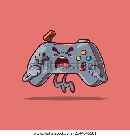 Angry Gamer Controller Screaming with Broken Buttons vector illustration. Tech, mascot design concept.