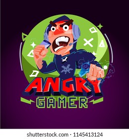 Angry gamer logo. gamer logo concept - vector illustration