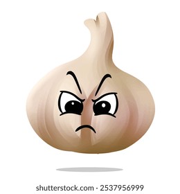 angry garlic mascot character illustration. cute, playful, tasty, and delicious concept. traditional asian herbs, indonesian culinary, plant, medicine, and spices themes 