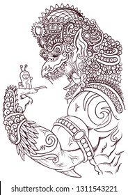 angry garuda outline illustration with traditional ornaments