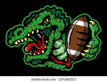 Angry Gator Mascot Holding Football For School, College Or League