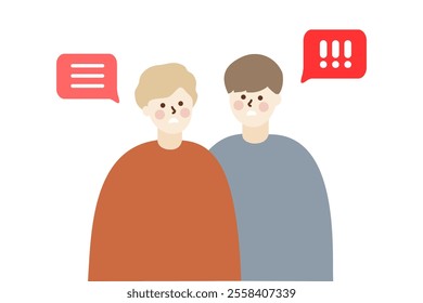 Angry gay couple having argument. Relationship, dating, negative communication, conflicts, disagreements, lgbt concept. Flat people character vector isolated illustrations.