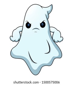 Angry ghost cartoon on white background