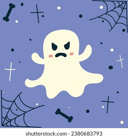 Angry ghost - angry eyes, cute face, cute ghost, halloween illustration, autumn holidays banner, ghost icon emotion. Vector illustration.