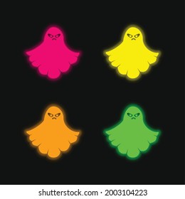 Angry Ghost four color glowing neon vector icon