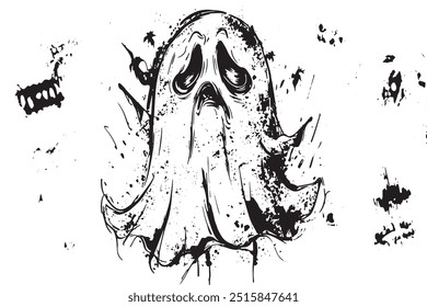 
"Angry ghost with a grunge texture, hand-drawn for Halloween. Great for stickers and decor.