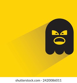angry ghost icon with shadow on yellow background