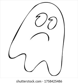 angry ghost, mysticism, paranormal, vector decorative element for halloween celebration in doodle style, black outline