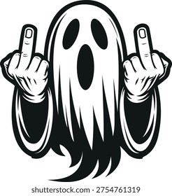 Angry Ghost Showing Middle Finger Hand Gesture Cartoon Vector Illustration