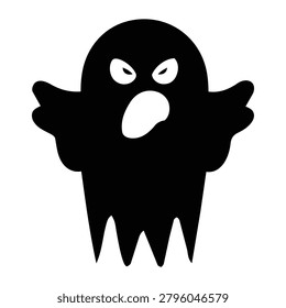 Angry Ghost with Wings and Spiked Bottom Black Silhouette – Fierce Halloween Specter Monster Icon
