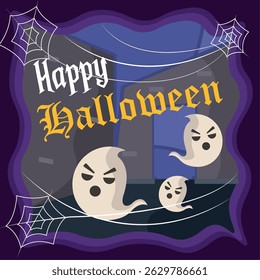 Fantasmas enojados con Web. Ilustración vectorial