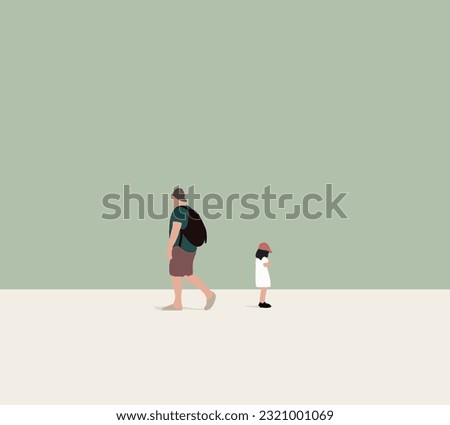 Angry girl bad behavior with her daughter, while walking to home. Kid with aggressive emotions. Fatherhood concept