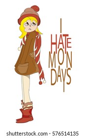 Angry girl in brown hat. Hand-drawn illustration with text for book, poster, design element, print on t-shirt