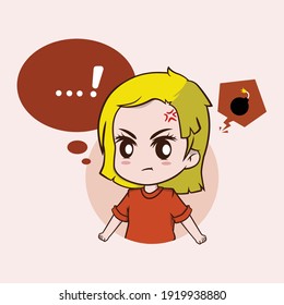 Angry girl character vector illustration