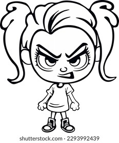 Angry girl. Character girl. Vector illustration. You can choose any color ands paint as you want!