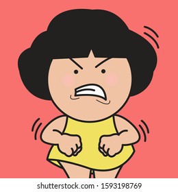 Angry Girl With Clinched Fists Concept Card Character illustration
