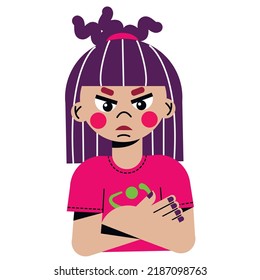 Angry girl with crossed arms.