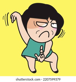 Angry Girl With Kung Fu Pose Ready To Fight Concept Card Character illustration
