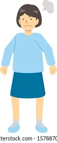 Angry girl in light blue clothes