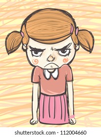 Angry girl with a pink dress.