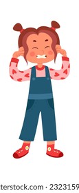 Niña Enfadada Conectando Su Ilustración Del Vector De Oídos