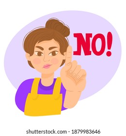 Angry girl saying no with her index finger